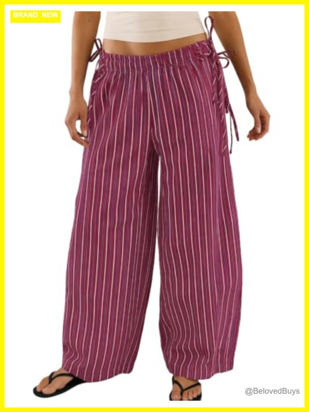 Striped Wide Leg Drawstring Harem Pants Cotton Blend Low Rise Barrel Trousers